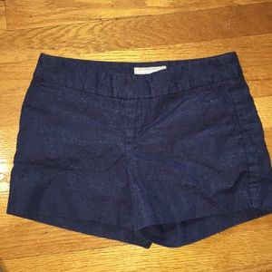 Shimmery navy blue linen shorts